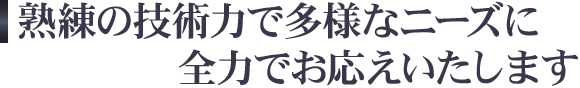 熟練の技術力で多様なニーズに全力でお応えいたします